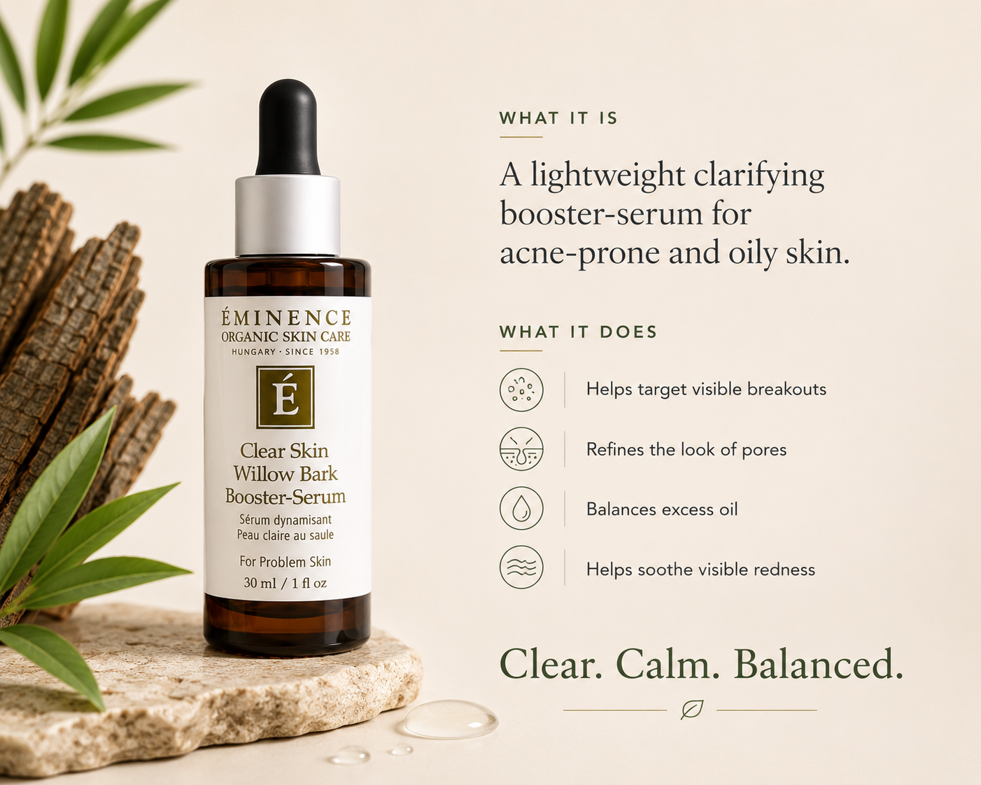 Eminence Organic Skin Care Clear Skin Willow Bark Booster-Serum