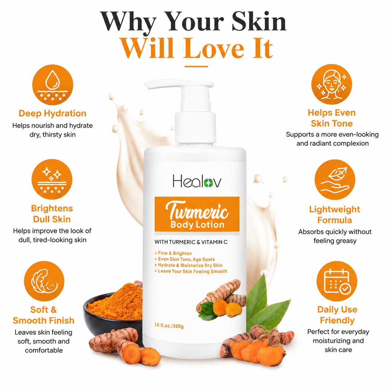 Healov Turmeric Body Lotion with Vitamin C (10 fl oz)